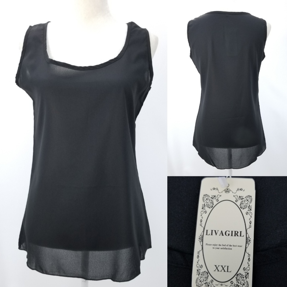 Livagirl Black Lightweight Poly Tank Top Jrs XXL